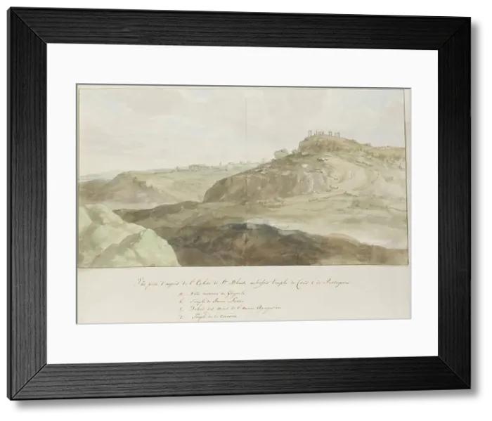 Framed Print : View near the church of Saint Blaise, built on the remains of the temple of Demeter..1778. Creator: Louis Ducros Framed Print : View near the church of Saint Blaise, built on the remains of the temple of Demeter..1778. Creator: Louis Ducros