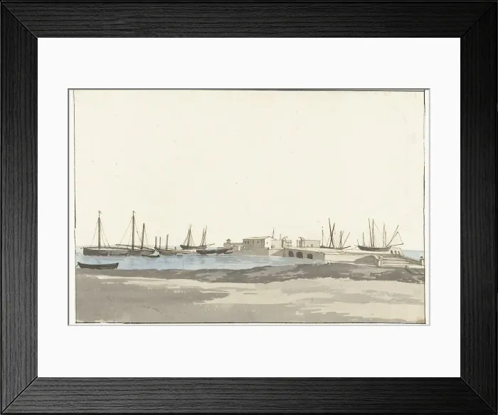 Framed Print : Port of Barletta with ships, 1778. Creator: Louis Ducros