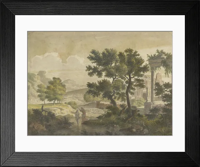 Framed Print : Landscape with the baptism of Christ, 1774. Creator: J.H. Wend Framed Print : Landscape with the baptism of Christ, 1774. Creator: J.H. Wend