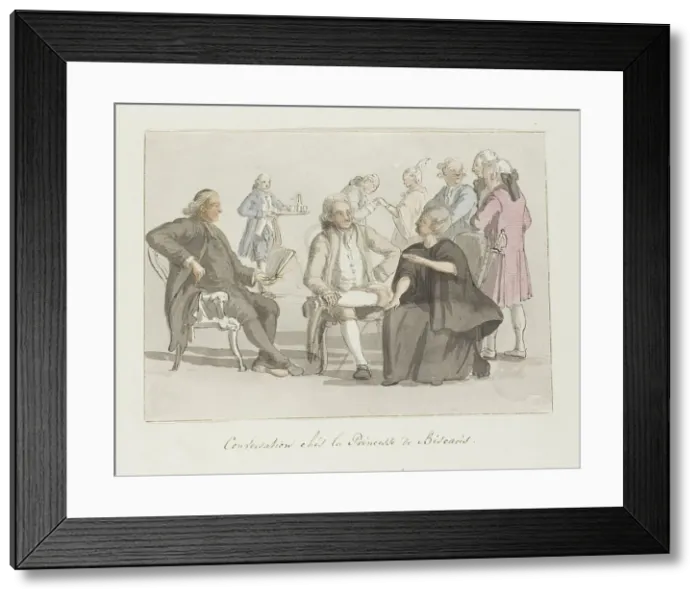 Framed Print : Members of the tour group in conversation with the princess of Biscari, 1778. Creator: Louis Ducros Framed Print : Members of the tour group in conversation with the princess of Biscari, 1778. Creator: Louis Ducros