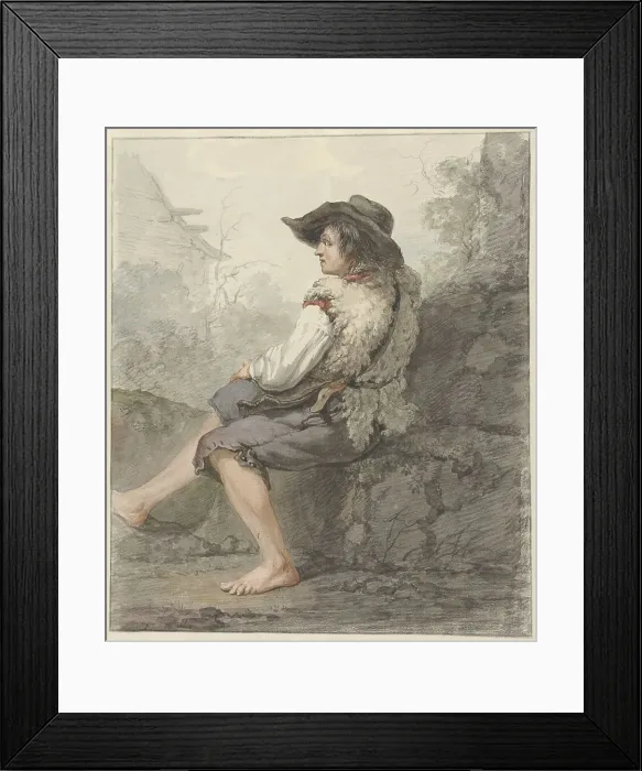 Framed Print : Seated boy with hat and sheepskin, 1766-1815. Creator: Jacob van Strij Framed Print : Seated boy with hat and sheepskin, 1766-1815. Creator: Jacob van Strij