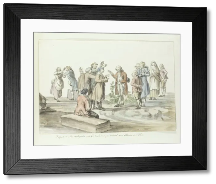 Framed Print : Negotiation between the guide of travel group and mule drivers for journey to Etna, 1778. Creator: Louis Ducros Framed Print : Negotiation between the guide of travel group and mule drivers for journey to Etna, 1778. Creator: Louis Ducros