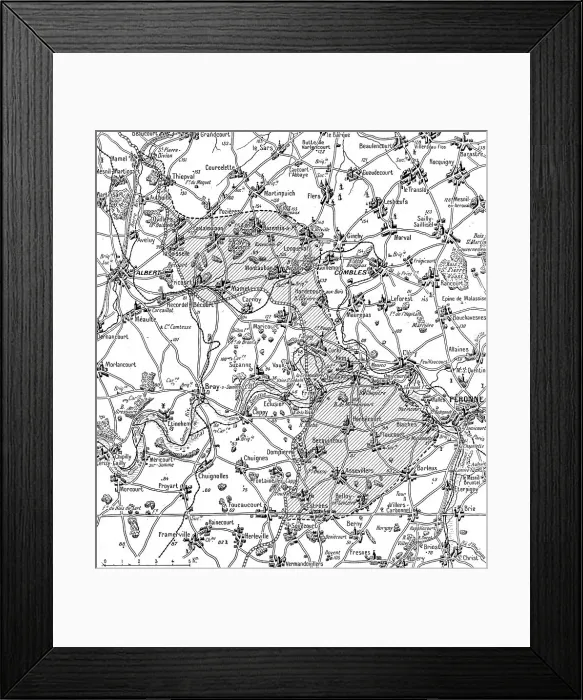 Framed Print : La guerre 13-19 juillet 1916; Nord et sud de la Somme: Croquis du terrain de l'offensive... 1916. Creator: Unknown