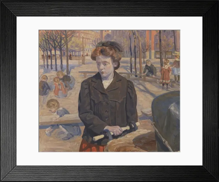 Framed Print : Spring; Young girl with a pram, 1910. Creator: Peter Hansen Framed Print : Spring; Young girl with a pram, 1910. Creator: Peter Hansen