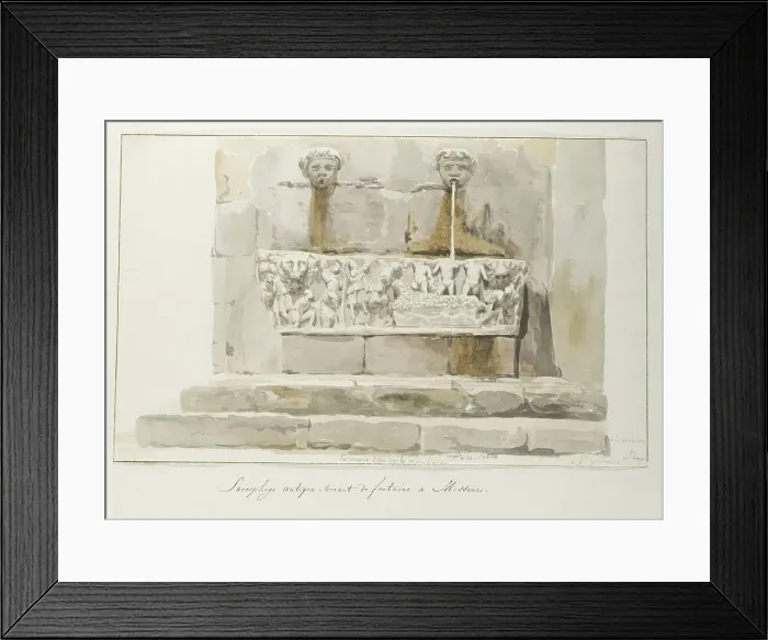 Framed Print : Old sarcophagus used as a fountain in Messina, 1778. Creator: Louis Ducros Framed Print : Old sarcophagus used as a fountain in Messina, 1778. Creator: Louis Ducros