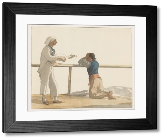 Framed Print : People on board the ship l'Heureuse Marianne, 1778. Creator: Louis Ducros Framed Print : People on board the ship l'Heureuse Marianne, 1778. Creator: Louis Ducros