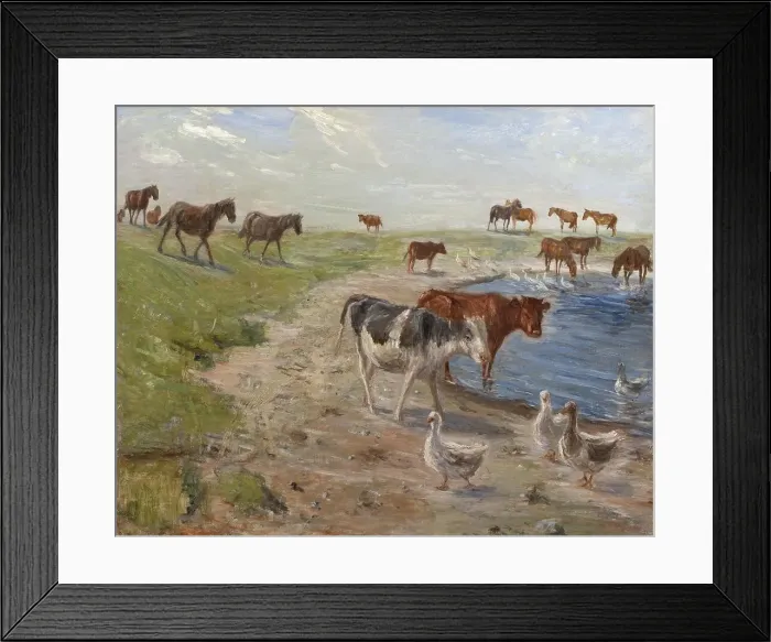 Framed Print : Calves and Geese at a Wateringhole on the Island of Saltholm, 1911. Creator: Theodor Esbern Philipsen Framed Print : Calves and Geese at a Wateringhole on the Island of Saltholm, 1911. Creator: Theodor Esbern Philipsen