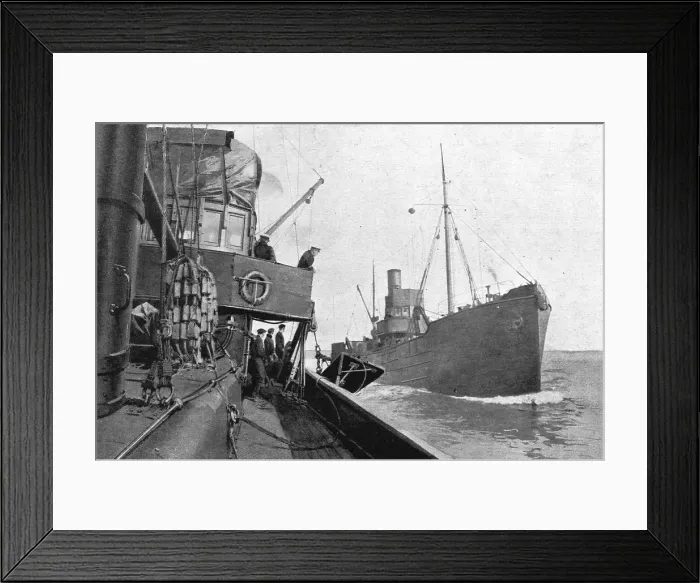 Framed Print : La flotte d'avant-garde; le dragage des mines. On descend le kite (litteralement; cerf... 1916. Creator: Unknown. La flotte d'avant-garde; le dragage des mines. On descend le kite (litteralement; cerf... 1916) Framed Print : La flotte d'avant-garde; le dragage des mines. On descend le kite (litteralement; cerf... 1916. Creator: Unknown. La flotte d'avant-garde; le dragage des mines. On descend le kite (litteralement; cerf... 1916)