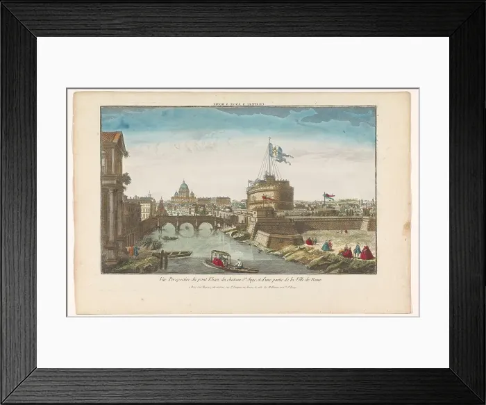 Framed Print : View of Castel Sant Angelo and Ponte Sant'Angelo over the Tiber River in Rome, 1735-1805. Creator: Unknown Framed Print : View of Castel Sant Angelo and Ponte Sant'Angelo over the Tiber River in Rome, 1735-1805. Creator: Unknown
