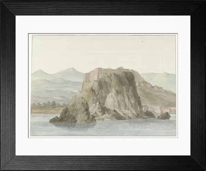Framed Print : Rock and town of Scilla in the Calabria region from the sea on the north, 1778. Creator: Louis Ducros Framed Print : Rock and town of Scilla in the Calabria region from the sea on the north, 1778. Creator: Louis Ducros