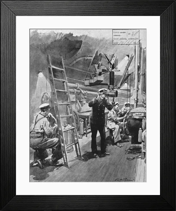 Framed Print : La flotte d'avant-garde; le poste de manoeuvre d'un sous-marin britannique en plongee... 1916. Creator: Frederic de Haenen Framed Print : La flotte d'avant-garde; le poste de manoeuvre d'un sous-marin britannique en plongee... 1916. Creator: Frederic de Haenen
