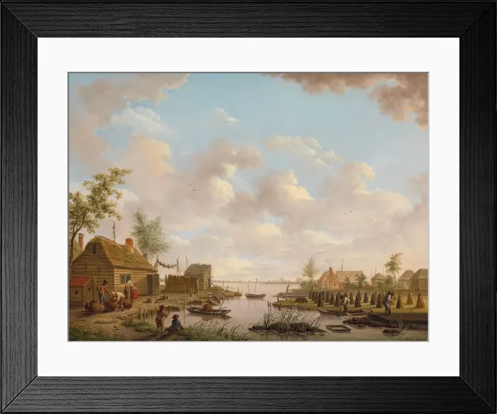 Framed Print : Landscape with Fishermen and Farmers Extracting Peat in a Marsh, 1783. Creator: Hendrik Willem Schweickhardt Framed Print : Landscape with Fishermen and Farmers Extracting Peat in a Marsh, 1783. Creator: Hendrik Willem Schweickhardt