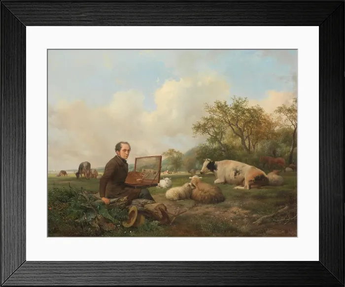 Framed Print : The Artist Painting a Cow in a Meadow, 1850. Creator: Hendrik van de Sande Bakhuyzen Framed Print : The Artist Painting a Cow in a Meadow, 1850. Creator: Hendrik van de Sande Bakhuyzen