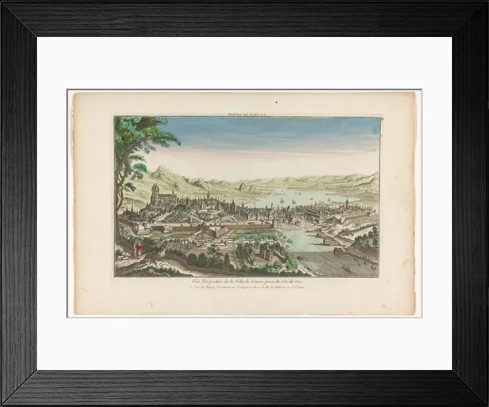 Framed Print : View of the city of Geneva seen from Lake Geneva, 1735-1805. Creator: Unknown Framed Print : View of the city of Geneva seen from Lake Geneva, 1735-1805. Creator: Unknown