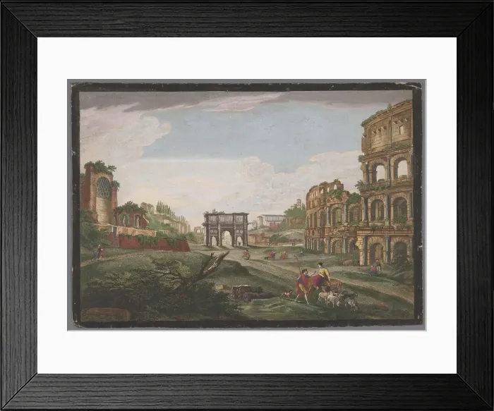 Framed Print : View of the ruins of the Arch of Constantine and the Colosseum in Rome, 1759. Creator: Jean Daullé Framed Print : View of the ruins of the Arch of Constantine and the Colosseum in Rome, 1759. Creator: Jean Daullé