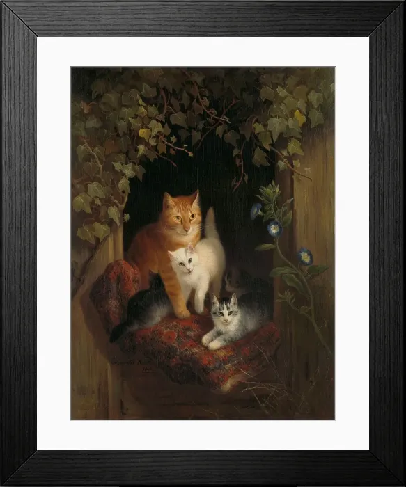 Framed Print : Cat with Kittens, 1844. Creator: Henriette Ronner Framed Print : Cat with Kittens, 1844. Creator: Henriette Ronner