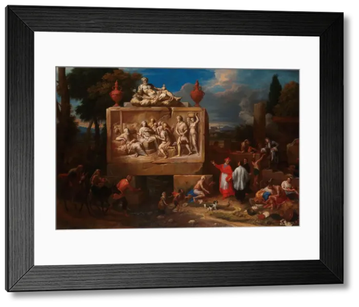 Framed Print : Fantasy landscape with St Charles Borromeo, c.1700-c.1720. Creator: Henry Ferguson Framed Print : Fantasy landscape with St Charles Borromeo, c.1700-c.1720. Creator: Henry Ferguson