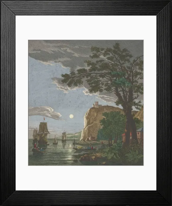 Framed Print : View off the coast with ships and boats on the water in moonlight, 1753-1797. Creators: Pierre François Basan, Pierre Fouquet, Pierre Jacques Duret Framed Print : View off the coast with ships and boats on the water in moonlight, 1753-1797. Creators: Pierre François Basan, Pierre Fouquet, Pierre Jacques Duret