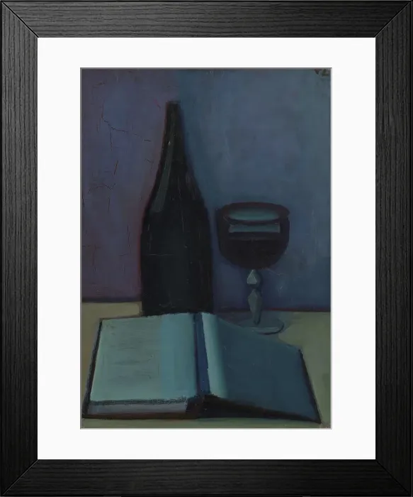 Framed Print : Still Life with a Book, a Glass and a Bottle, 1927. Creator: Vilhelm Lundstrom Framed Print : Still Life with a Book, a Glass and a Bottle, 1927. Creator: Vilhelm Lundstrom