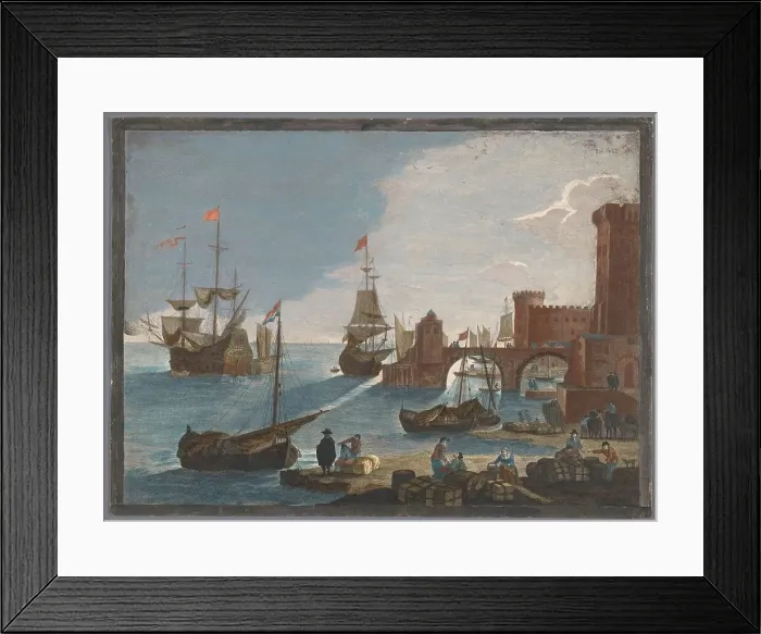 Framed Print : View of a seaport with ships and boats on the water, 1753-1797. Creators: Pierre François Basan, Pierre Fouquet Framed Print : View of a seaport with ships and boats on the water, 1753-1797. Creators: Pierre François Basan, Pierre Fouquet