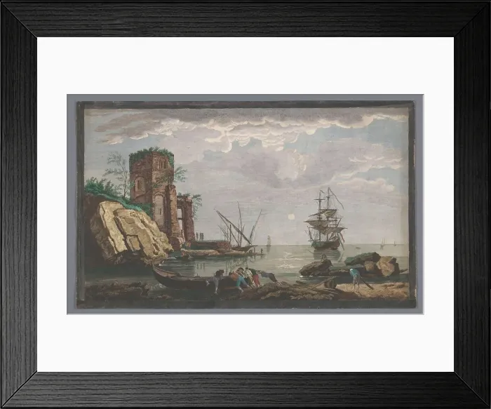 Framed Print : View off the coast in the vicinity of the city of Toulon by Moonlight, 1733-1797. Creators: Pierre François Basan, Jean Francois Feradiny, Anon Framed Print : View off the coast in the vicinity of the city of Toulon by Moonlight, 1733-1797. Creators: Pierre François Basan, Jean Francois Feradiny, Anon