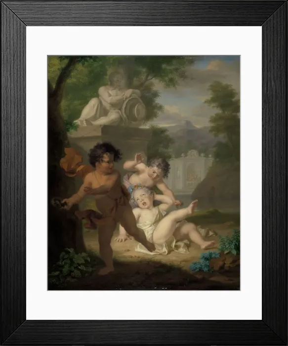 Framed Print : Three children quarreling over a bird's nest, 1720. Creator: Isaac Walraven Framed Print : Three children quarreling over a bird's nest, 1720. Creator: Isaac Walraven