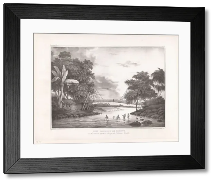 Framed Print : Bamboo bridge, Java, 1833. Creator: Henricus Leonardus van den Houten Framed Print : Bamboo bridge, Java, 1833. Creator: Henricus Leonardus van den Houten