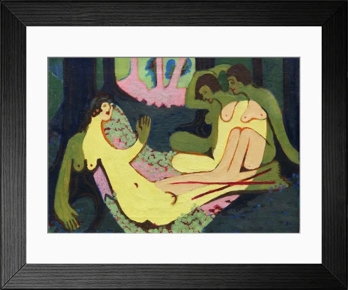 Framed Print : Nudes in the Forest, small version, 1933-1934. Creator: Kirchner, Ernst Ludwig (1880-1938) Framed Print : Nudes in the Forest, small version, 1933-1934. Creator: Kirchner, Ernst Ludwig (1880-1938)