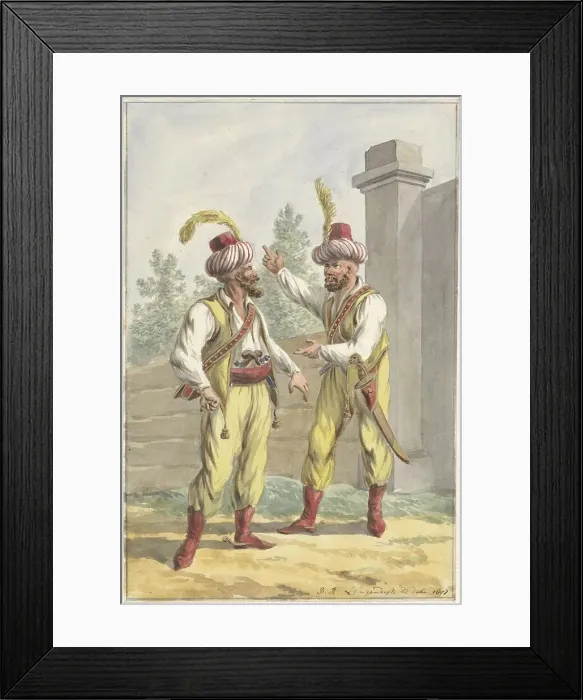 Framed Print : Two guards of King Louis Napoleon with turbans, 1807. Creator: Jan Antony Langendijk Framed Print : Two guards of King Louis Napoleon with turbans, 1807. Creator: Jan Antony Langendijk