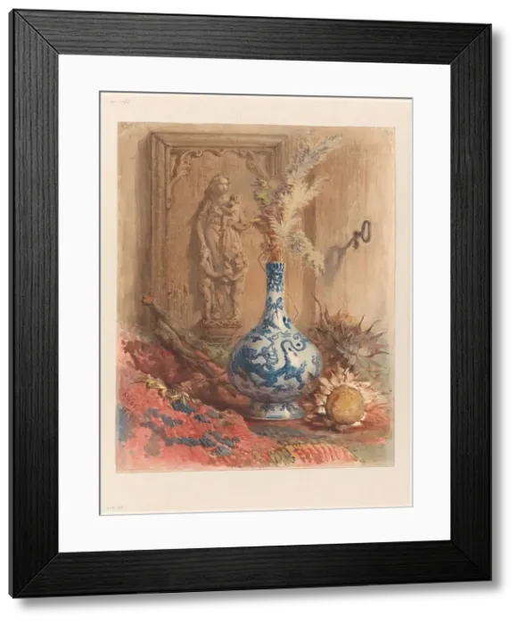 Framed Print : Still life with Chinese vase and dried sunflowers, 1879. Creator: Maria Vos Framed Print : Still life with Chinese vase and dried sunflowers, 1879. Creator: Maria Vos