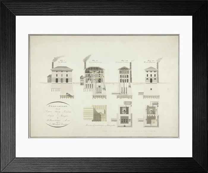 Framed Print : Drawings of the new steam engine for nine pumps in Hellevoetsluis, 1802. Creator: Jan Blanken Framed Print : Drawings of the new steam engine for nine pumps in Hellevoetsluis, 1802. Creator: Jan Blanken