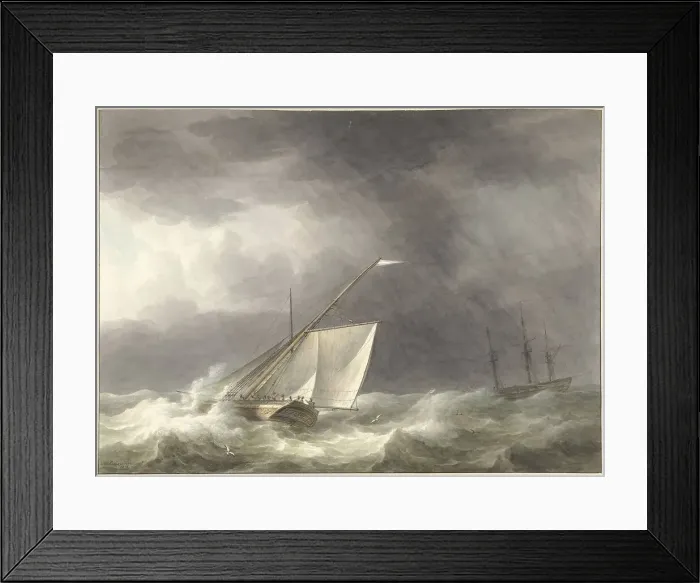 Framed Print : Two sailing ships on turbulent sea, 1803. Creator: Martinus Schouman Framed Print : Two sailing ships on turbulent sea, 1803. Creator: Martinus Schouman