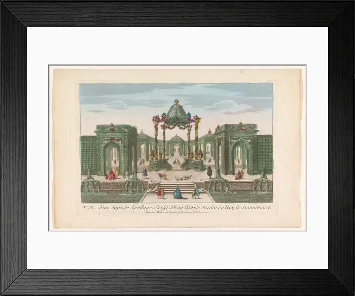 Framed Print : View of the Pergola and the fountains of a garden of the king of Denmark, 1700-1799. Creator: Anon Framed Print : View of the Pergola and the fountains of a garden of the king of Denmark, 1700-1799. Creator: Anon