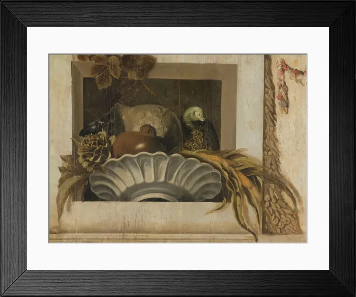 Framed Print : Still Life with a Bowl of Corn, Artichokes, Grapes and a Parrot, 1645-1650. Creator: Jacob van Campen Framed Print : Still Life with a Bowl of Corn, Artichokes, Grapes and a Parrot, 1645-1650. Creator: Jacob van Campen