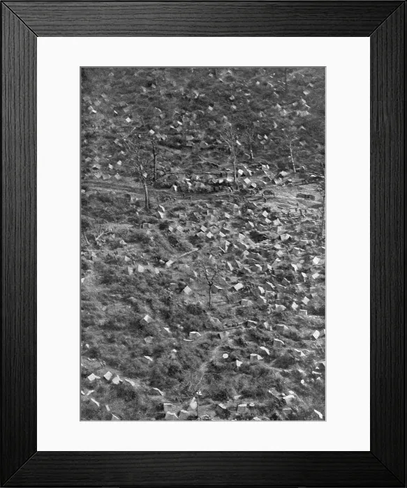 Framed Print : En survolant L'Argonne; Troupes americains campees sous des tentes individuelles... 1918. Creator: Unknown Framed Print : En survolant L'Argonne; Troupes americains campees sous des tentes individuelles... 1918. Creator: Unknown