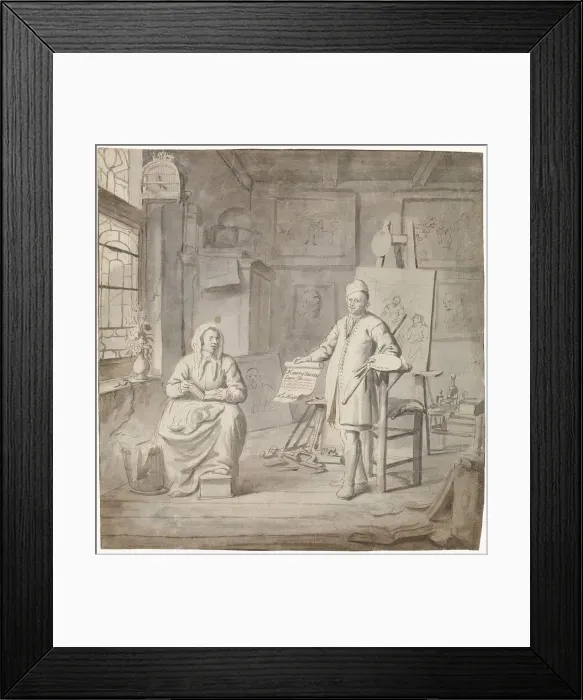 Framed Print : The painter Michiel Comans and his third wife Elisabeth van der Mersche in his studio, 1655-1705. Creator: Michiel van Musscher Framed Print : The painter Michiel Comans and his third wife Elisabeth van der Mersche in his studio, 1655-1705. Creator: Michiel van Musscher