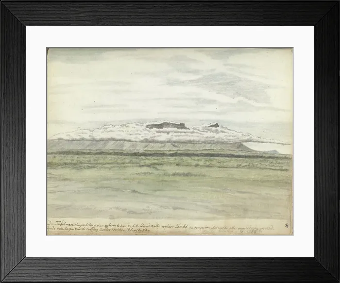 Framed Print : Table Mountain and Duiwelsberg seen from the land, 1786. Creator: Jan Brandes Framed Print : Table Mountain and Duiwelsberg seen from the land, 1786. Creator: Jan Brandes
