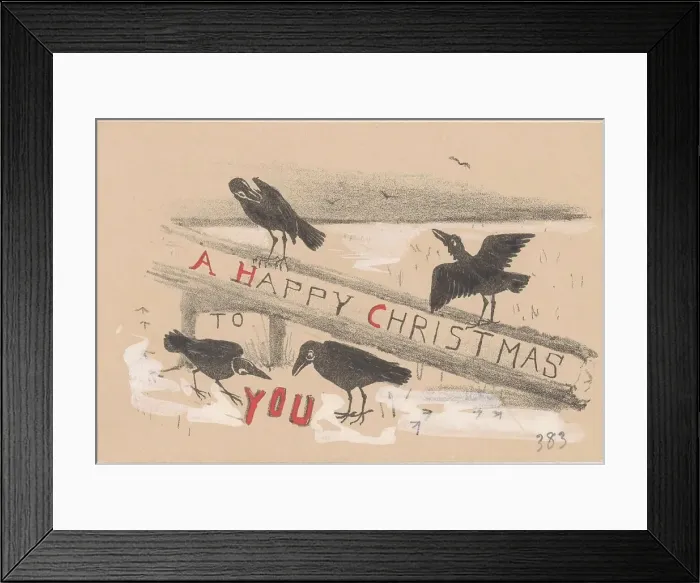 Framed Print : Christmas card with four crows, 1878-1917. Creator: Theo van Hoytema Framed Print : Christmas card with four crows, 1878-1917. Creator: Theo van Hoytema