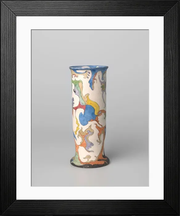 Framed Print : Vase, cylindrical, polychrome painted with watercolour, c.1920-c.1922. Creator: Plateelbakkerij Zuid-Holland Framed Print : Vase, cylindrical, polychrome painted with watercolour, c.1920-c.1922. Creator: Plateelbakkerij Zuid-Holland