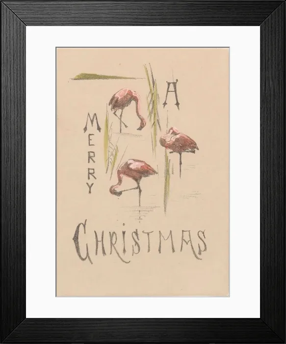 Framed Print : Christmas card with three flamingos, c.1878-c.1917. Creator: Theo van Hoytema Framed Print : Christmas card with three flamingos, c.1878-c.1917. Creator: Theo van Hoytema