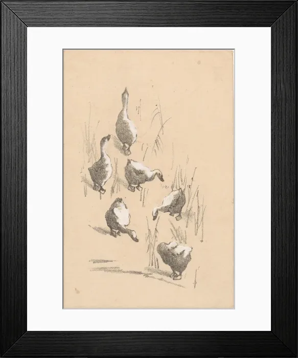 Framed Print : Greeting card with six geese, 1878-1917. Creator: Theo van Hoytema Framed Print : Greeting card with six geese, 1878-1917. Creator: Theo van Hoytema