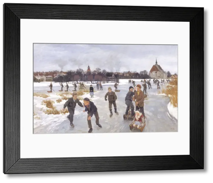 Framed Print : Children skating outside Fåborg, 1901. Creator: Peter Hansen Framed Print : Children skating outside Fåborg, 1901. Creator: Peter Hansen