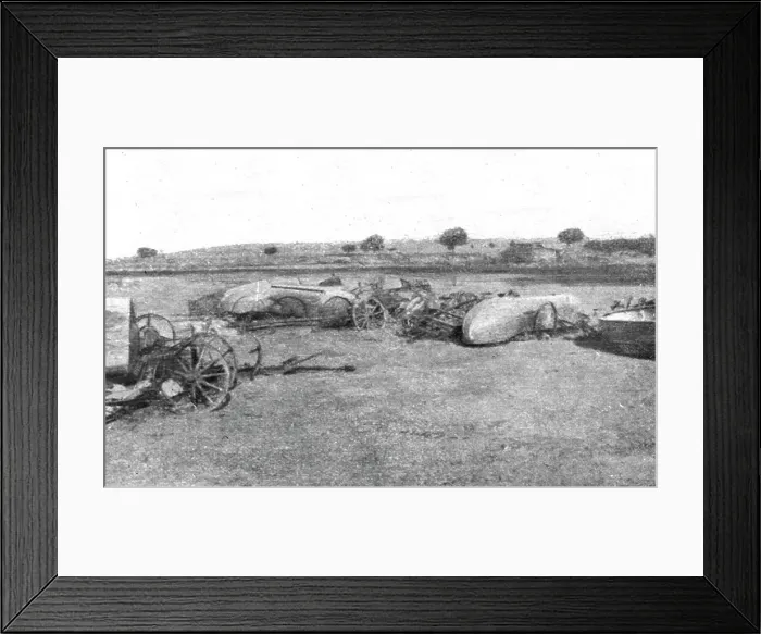Framed Print : La rupture des lignes Bulgares; Materiel d'un pont de bateau abandonne par les... 1918. Creator: Unknown Framed Print : La rupture des lignes Bulgares; Materiel d'un pont de bateau abandonne par les... 1918. Creator: Unknown