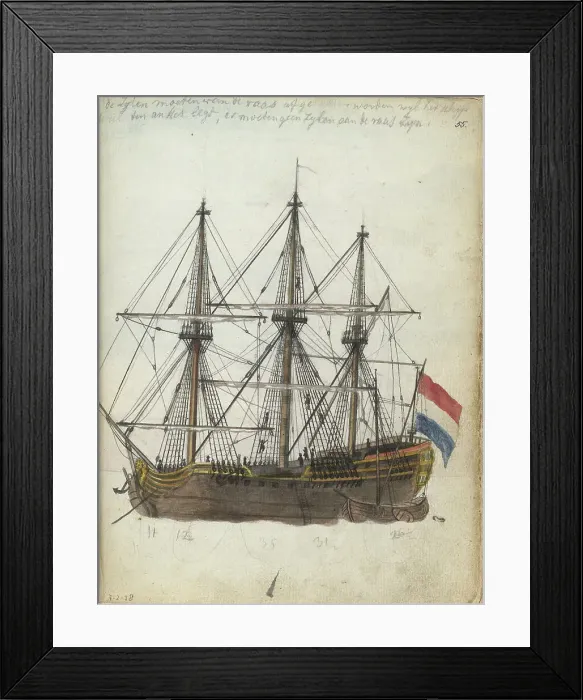 Framed Print : East Indiaman at anchor, 1785. Creator: Jan Brandes Framed Print : East Indiaman at anchor, 1785. Creator: Jan Brandes