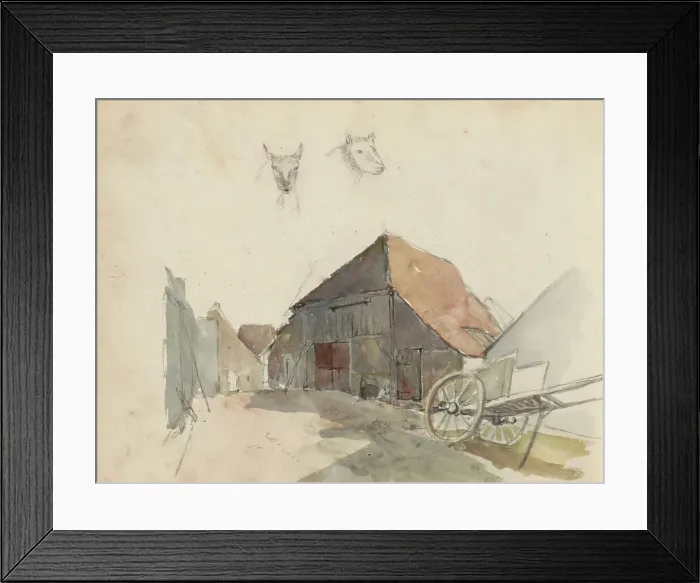 Framed Print : Handcart and barn, 1822-1893. Creator: Willem Troost II Framed Print : Handcart and barn, 1822-1893. Creator: Willem Troost II
