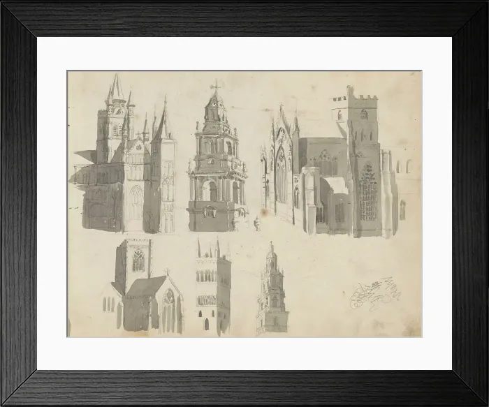 Framed Print : Exterior of churches and church towers, 1822-1893. Creator: Willem Troost II Framed Print : Exterior of churches and church towers, 1822-1893. Creator: Willem Troost II