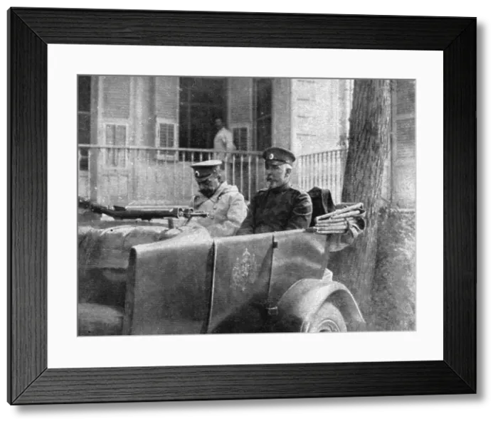 Framed Print : La capitulation Bulgare; Le general Loukof, accompagne d'un officier bulgare, quitte... 1918. Creator: Unknown Framed Print : La capitulation Bulgare; Le general Loukof, accompagne d'un officier bulgare, quitte... 1918. Creator: Unknown