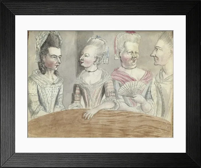 Framed Print : Four women at a table during a trip to Falmouth, 1778. Creator: Jan Brandes Framed Print : Four women at a table during a trip to Falmouth, 1778. Creator: Jan Brandes