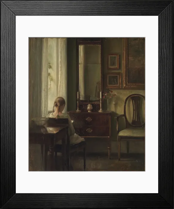 Framed Print : Interior with a Girl Reading, 1903. Creator: Carl Holsoe Framed Print : Interior with a Girl Reading, 1903. Creator: Carl Holsoe