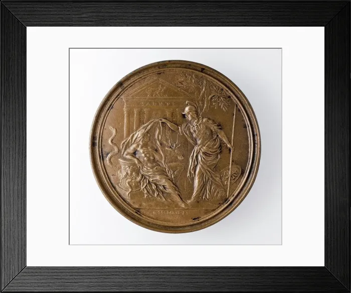Framed Print : Medal of Francesco Redi: Minerva Unveiling Nature (image 2 of 2), 1684. Creator: Massimiliano Soldani Framed Print : Medal of Francesco Redi: Minerva Unveiling Nature (image 2 of 2), 1684. Creator: Massimiliano Soldani